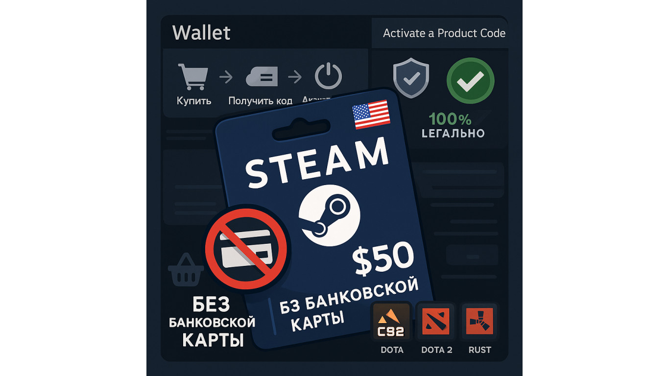 Как купить подарочную карту Стим США и пополнить Steam без банковской карты